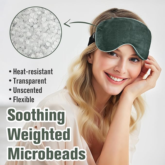 BeHoomi Heated Eye Mask Warm Compress for Eyes, Soothing Weighted Eye Mask for Sleeping, Microwave Moist Heating Pad Hot Compress for Eyes Relaxation, Reusable Sleep Mask for Home, Office (Grey)