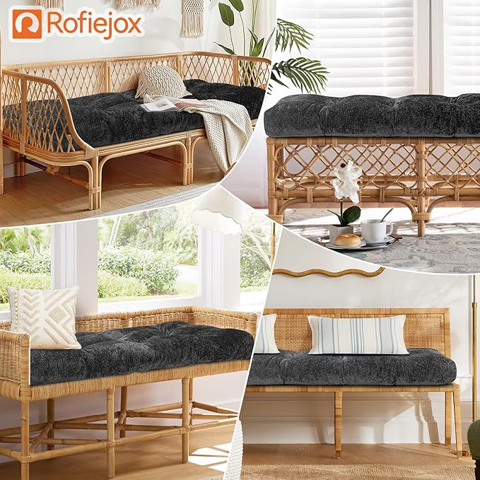 Bench Cushion 42 Inch - Luxury Chenille, High-Density Memory Foam, Non-Slip Bottom, Soft Durable Indoor Tufted Long Seat Cushion for Window Garden Furniture (Dark Gray, 42x16x4 Inch)