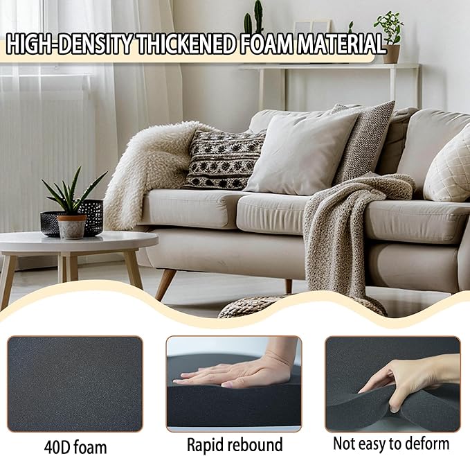 2PCS 40D 22 x 22 x 2.4in Couch Cushion Support for Sagging Seat, Large Size Arc Sofa Cushion Support, High Rebound Couch Cushion Inserts, Repair Sofa Dents to Improve Comfort, Black