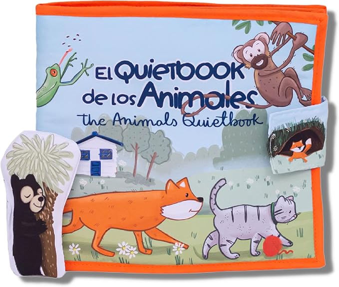 Bilingual Quiet Book for Toddlers | Written in English and Spanish | Activity Book for Toddlers 1 Plush Toy Included | Carry on Travel Play and Learn Sensory Toy | Libros en Español para Niños.