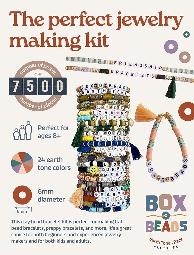 Felix LeChef Clay Bead Bracelet Kit, 7000 Pcs Alphabet Letters and Earth Tone Neutral Colors Heishi Clay Beads Set for Friendhip Bracelet Making Jewelry Making Beading Accessories