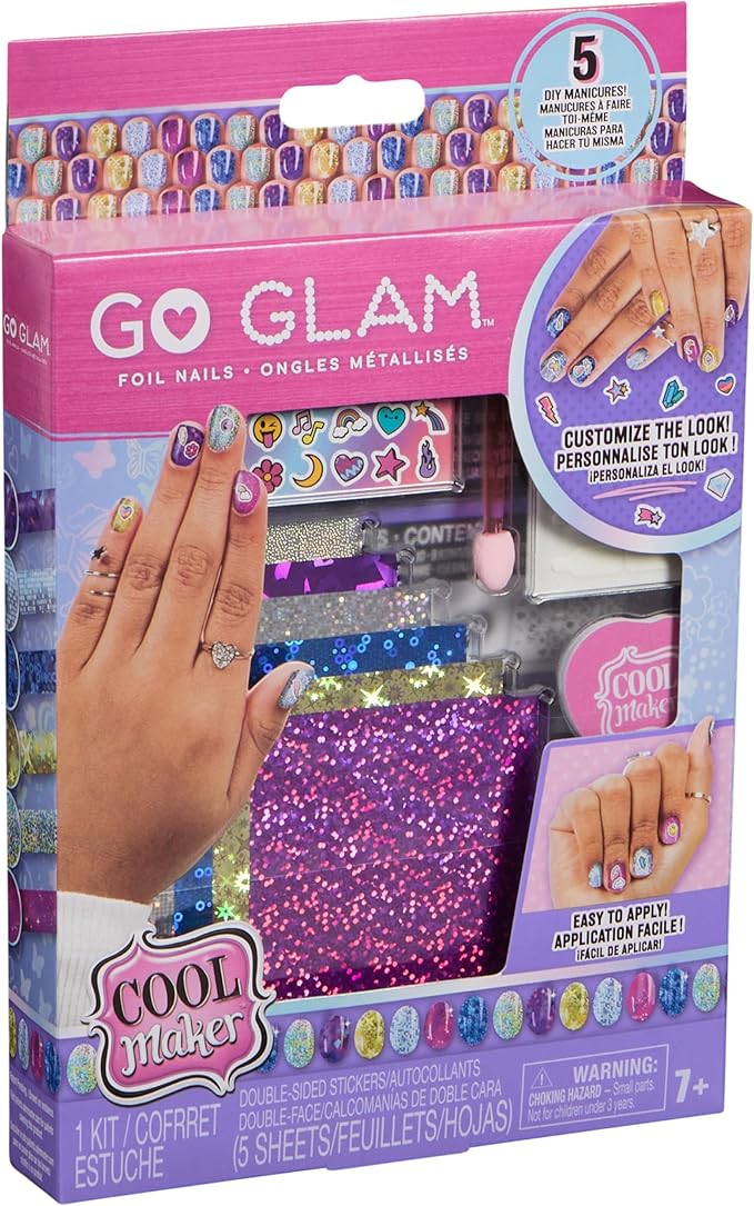 Cool Maker, GO GLAM Foil Nails Kit with 6 Shimmer Sheets & Nail Stickers for 5 DIY Manicures, Arts and Crafts Kids Toys for Girls Ages 7 and up