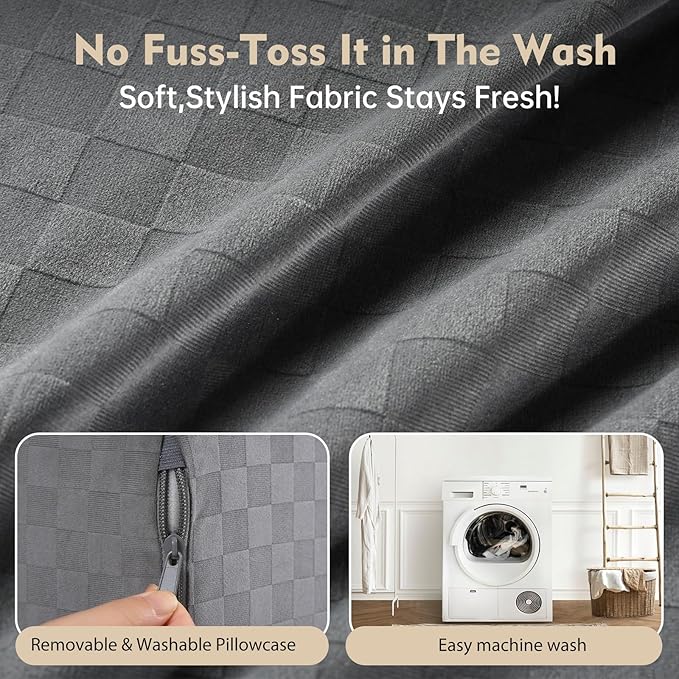 Vekkia 21" Reading Pillow with Arms and Headrest – Tall Back Support Cushion for Adults, Multi-Density Foam, Removable Cover & XL Side Pockets – for Reading, TV & Gaming in Bed & Floor 21"(Grey)