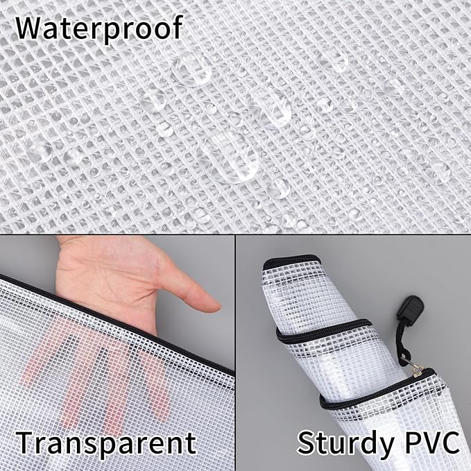 EOOUT 20pcs Mesh Zipper Pouch Bags 8 Size Water Resistant Zipper Bags Plastic Clear Storage Bags for Travel Office Home School Supplies and Board Game Organize