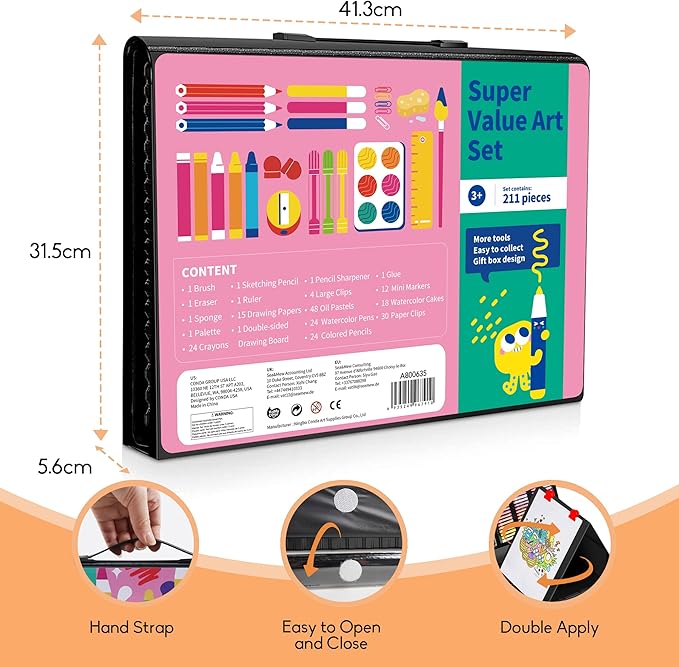 KIDDYCOLOR 211pcs Kids Art Supplies, Portable Painting & Drawing Art Kit for Kids with Oil Pastels, Crayons, Colored Pencils, Markers, Double Sided Trifold Easel Art Set for Girls Boys Teens 3-12
