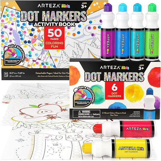 ARTEZA Kids Dot Markers and Activity Book, 6 Nontoxic Bingo Daubers