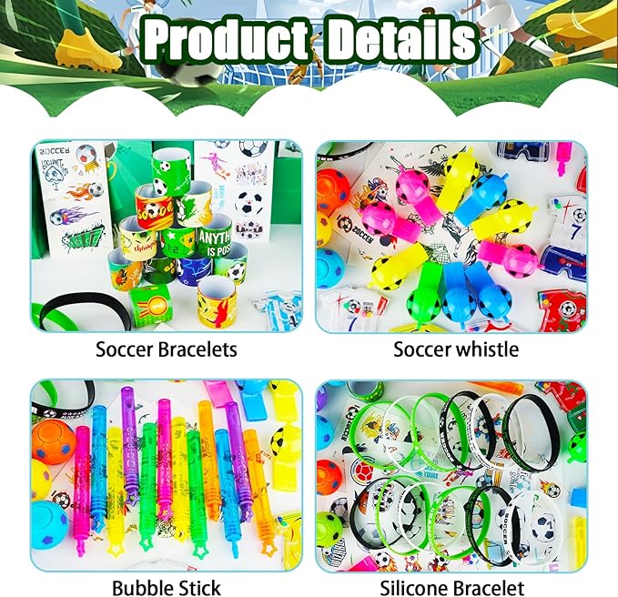 158Pcs Soccer Party Favors for Kids, Soccer Goodie Bag Stuffers Includ Rotatable Finger Stress Toys Whistles Bubble Wands Keychain Sticker for Birthday School Classroom Gifts Reward Prize