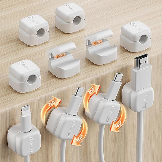 10Pack Rotatable Cord Organizer,Spring Cable Clips Desk Cable Management Cord Holder Adhesive Phone Charger Cord Clips for Home Office Car Wall Nightstand Accessories White