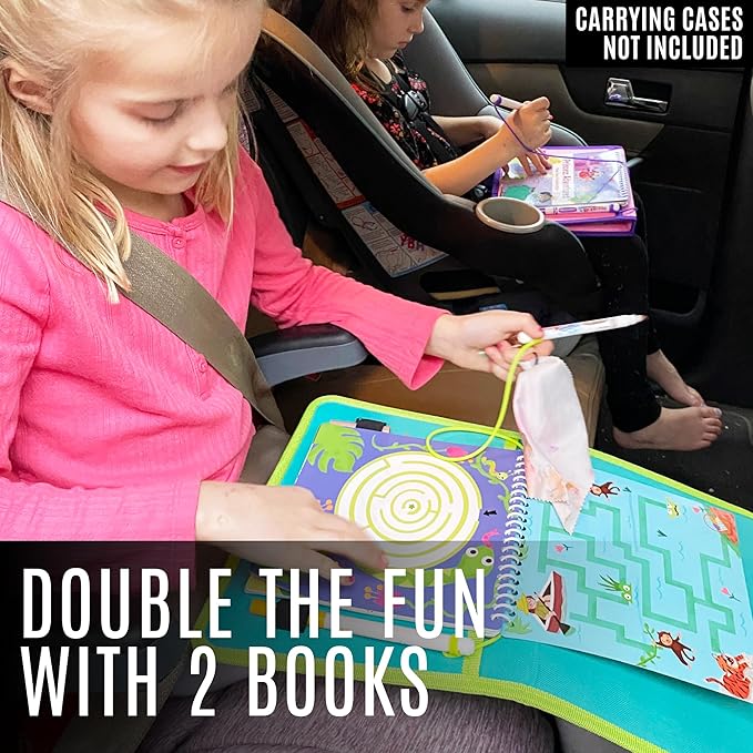 Kids Small Size Travel Educational Activity Books with Washable Markers (7"x7") - Car and Airplane Activities - Search and Find, Reusable Stickers for Ages 4, 5, 6 (Ocean & Space)