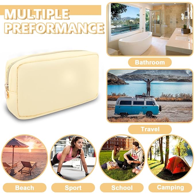 UIXIZQ Small Makeup Bag Pouch for Purse, Nylon Travel Toiletry Storage Bag Cute Preppy Cosmetic Bag for Women Girls, Waterproof Makeup Organizer Bag Pouch Skincare Bag Purse with Zipper (Small-Sand)