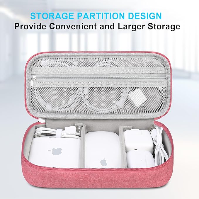 Lacdo Electronic Organizer Travel Cable Organizer Bag Pouch Tech Electronic Accessories Carry Case Portable Double Layers Charger Case for Cable, Cords, Charger, Earphone, Power Bank, Pink