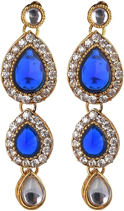 Aheli Indian Traditional Bollywood Kundan Maang Tikka Earrings Necklace Set Ethnic Jewelry Gift for Women Green Blue