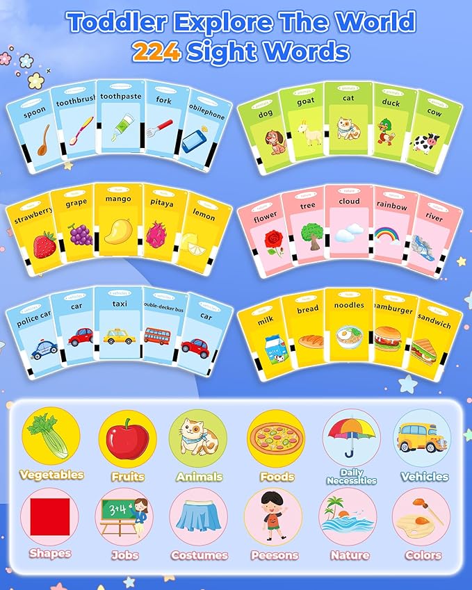 KOKODI Toddler Toys for Boys 2 3 4 5 Year Old Gifts, Speech Therapy Toys, Talking Flash Card 224 Sight Words, Montessori Learning Educational Sensory Toys for Autistic Children Toddler Age 2-5