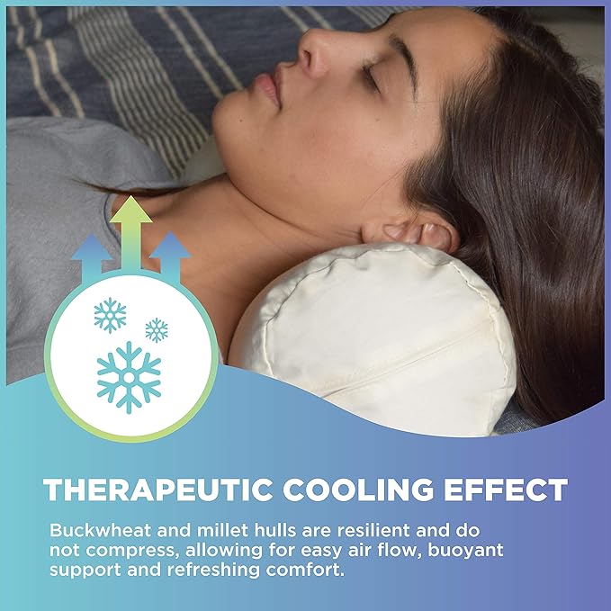 Bean Products Neck Roll Pillow for Deep Sleeping - Organic Buckwheat Filled Soft Neck Pillow with Organic Cotton Surface – Eco-Friendly, Breathable, and Durable Sleep Aid, Made in The USA, 4" x 12"