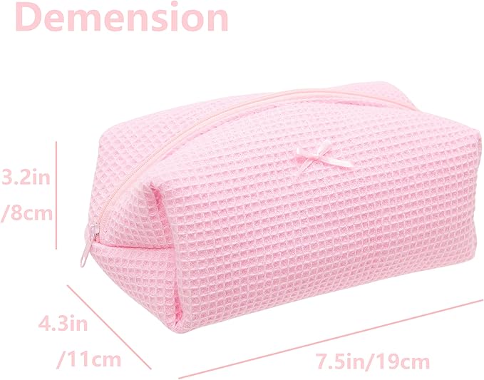 Cozy Makeup Bag Travel Cosmetic Bag for Women Soft Toiletry Bag Aesthetic Makeup Organizer Portable Large Zipper Pouch for Skincare Beauty Accessories Brushes Walffle Check Pink