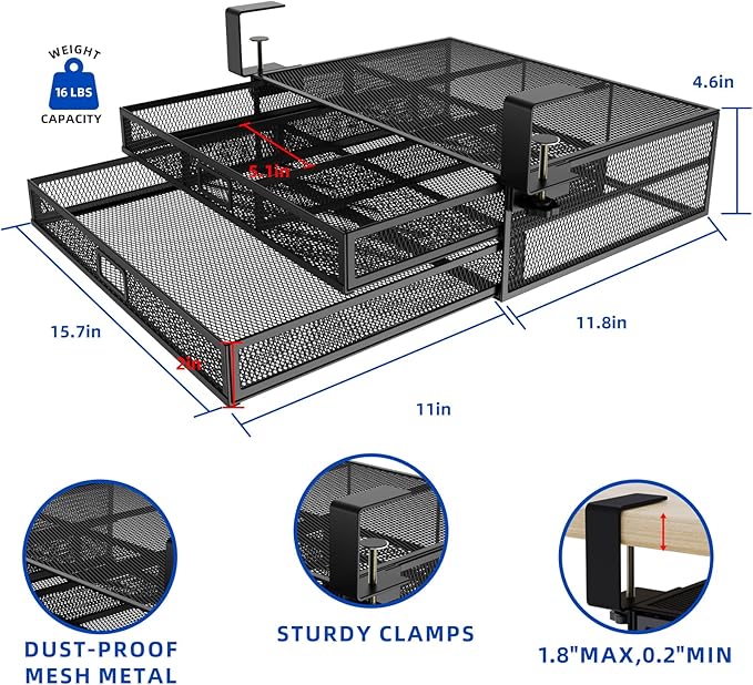 Under Desk Drawer Organizer No Drilling Under Desk Storage Drawer Organizer Metal Under Desk Slide Out Drawer Suitable for Home and Office(Large)