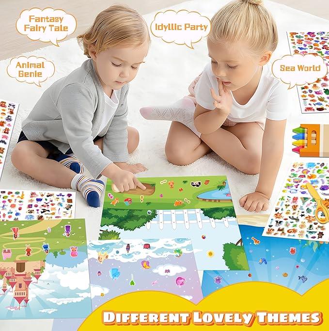 3D Puffy Stickers for Kids, 16 Diffrent Sheets Over 800, 4 DIY Scene Cards of Fairy Princess Unicorn Dinosaur Animal, Coloured 3D Stickers for Toddlers Teachers as Reward, Craft Scrapbooking