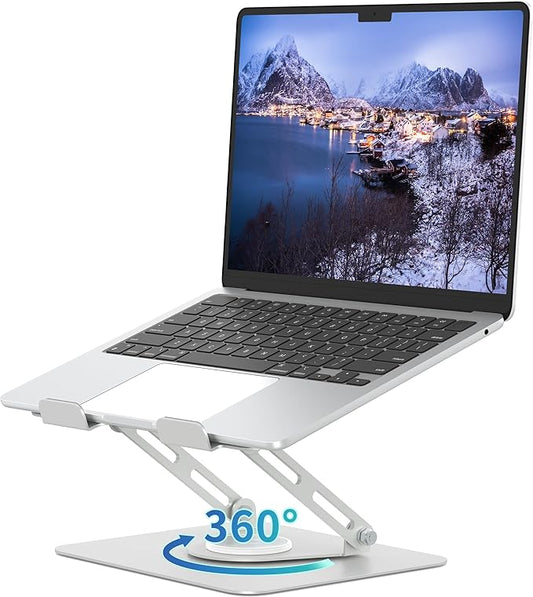 ALASHI Laptop Stand for Desk with 360° Rotating Base, Multi-Angle Adjustable Laptop Stands, Foldable Laptop Riser Compatible with 10 to 15.6 Inches PC Computer, Silver