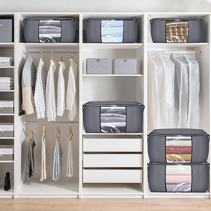 90L Large Blanket Storage Bags, 8 Pack Clothes Storage Bag Comforter Storage Bin with Reinforced Handle and Lid Foldable Closet Organizer and Storage Containers for Bedding Sheets and Duvet