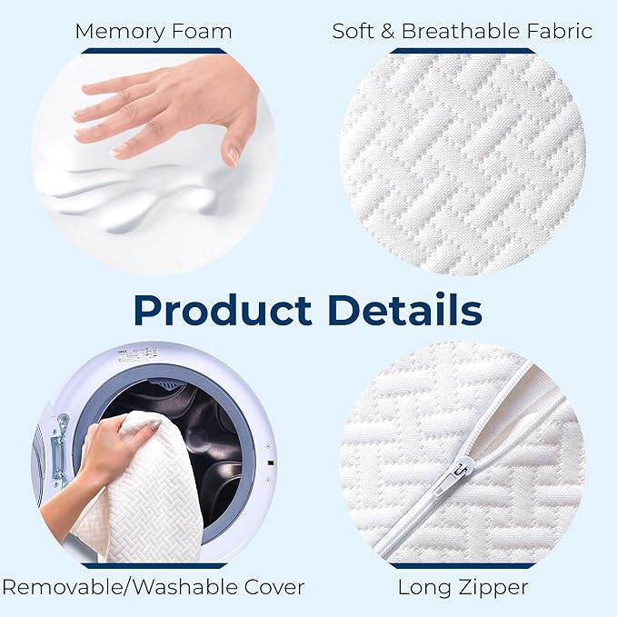 5 STARS UNITED Large Knee Pillow for Side Sleepers - Hip Pain Relief, Memory Foam Leg Cushion for Side Sleeping - Between Legs Pillow for Sciatica & Lower Back Pain, White