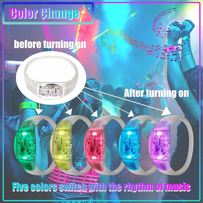 20 Pcs LED Glow Bracelets Sound Activated LED Bracelets Light Up Bracelets Music Control Color Changeable Party Favors for Rave, Concerts,Wedding,Birthday,Carnival,Valentine's Day,Class Reward