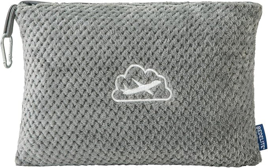 BEDELITE Travel Blanket with Bag, Ultra-Soft Jacquard Fleece Blanket with Luggage Sleeve & Backpack Clip, Airplane Blanket Travel Essentials, Grey