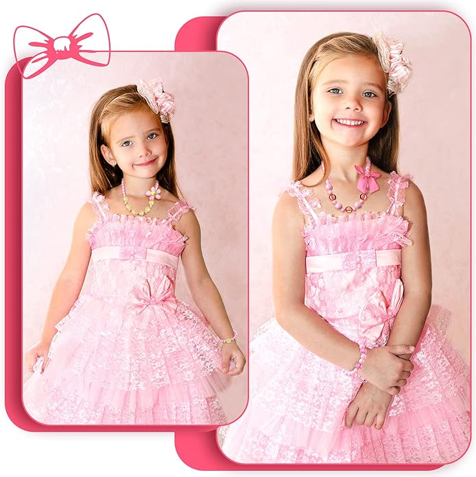 18 Pieces Girl Beaded Necklace Bracelet Colorful Kids Play Jewelry Princess Costume Jewelry Gift Party Favors Dress Up Jewelry for Little Girl Toddler