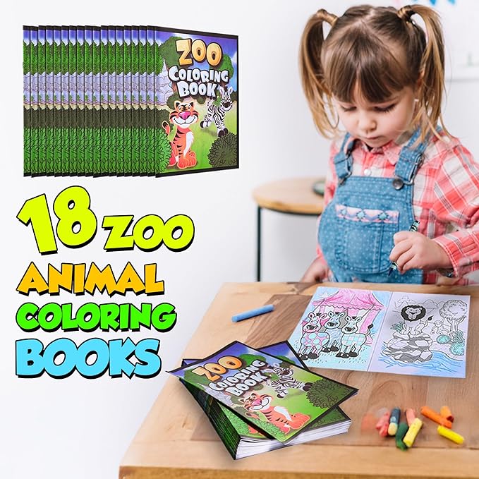 18Pcs Zoo Animal Coloring Books Bulk for Kids - 9"x11" Animal Party Favors with Jungle Safari Animals and Activity Sheets for Goodie Bags, Classrooms and Themed Birthday Supplies (Pack of 18)
