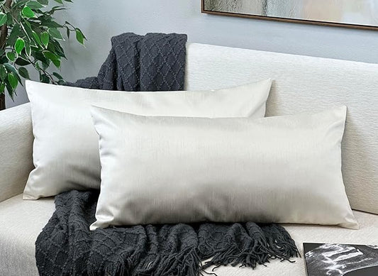 Aiking Home 12x24 Inches Faux Silk Rectangular Throw Pillow Cover, Zipper Closure, Ivory (Set of 2)