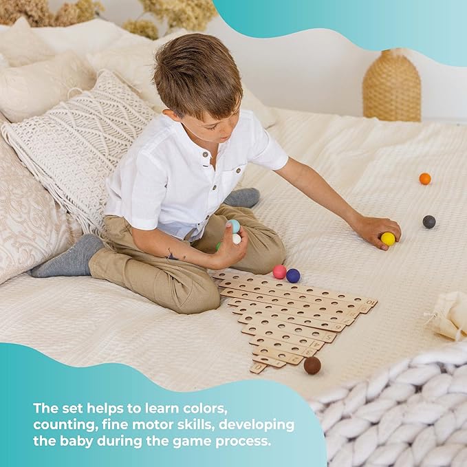 Ulanik Small Wooden Balls for Sorters Toddler Montessori Toys for 1 Year Old + Kids Preschool Wooden Matching Games for Learning Color Sorting and Counting
