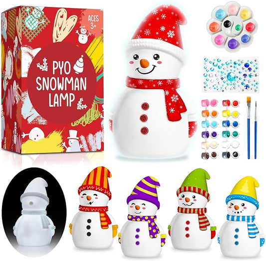 Christmas Crafts for Kid Adult, DIY Snowman Figurines, Art & Craft Supplies Painting Kits, Paint Your Own Lamp DIY Gift for Christmas Activities for Toddler Gril Boy Age 3 4 5 6 7 8 9 10 11 12 13