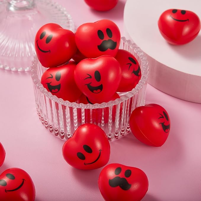 JOYIN 30 Pcs Valentine's Day Red Heart Shape Stress Ball, Valentines 1.5 inch Heart Squeeze Ball Squishy Toy Exchange Gift for Kids, Stress Relief Party Favors, Holiday Reward Prizes