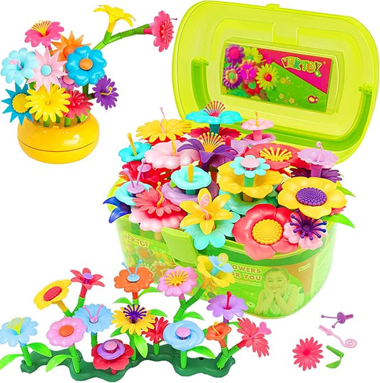 VERTOY Flower Garden Building Toy Set for 3, 4, 5, 6 Year Old Girls, STEM Educational Activity Games and Girls Birthday Gift for Age 3+ yr Toddlers and Kids, 143 pcs