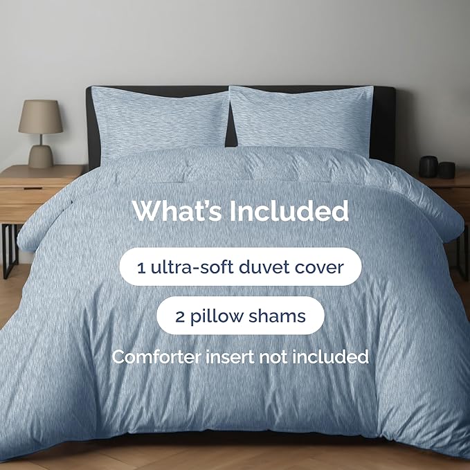 CGK Unlimited Duvet Cover King Size Set - Extra Soft King Size Duvet Cover 104 x 90 with 2 Pillow Shams - Hotel Quality w/Zipper Closures & Ties - Bedding and Bed Linens Set (Heathered Blue)