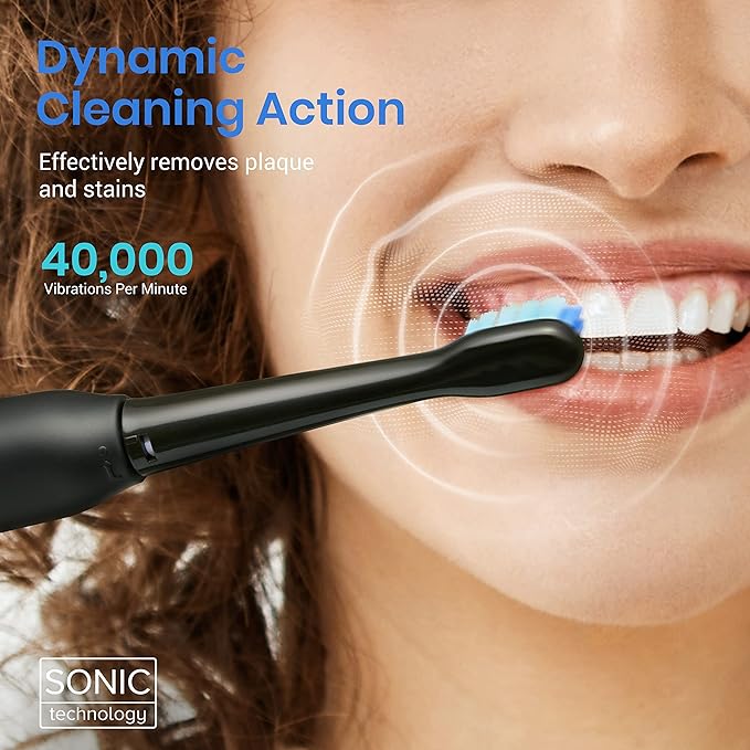 Etekcity Electric Toothbrush for Adults and Kids, 8 Soft High-Density Brush Heads, Fast Charge 2.5 Hours Last 30 Days, 2 Minutes Smart Timer, 5 Modes & Travel Case, Black