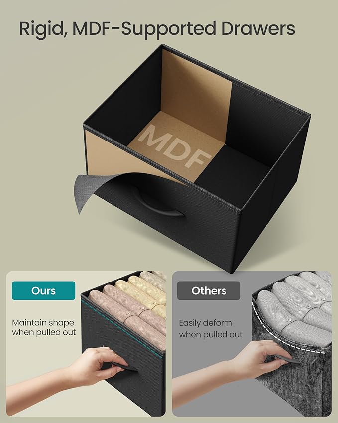 SONGMICS Dresser for Bedroom, Chest of Drawers, Steel, MDF, 3 Non-Woven Fabric Drawers, Storage Organizer Unit, Closet, Entryway, Ink Black and Ebony Black ULGS313B01S