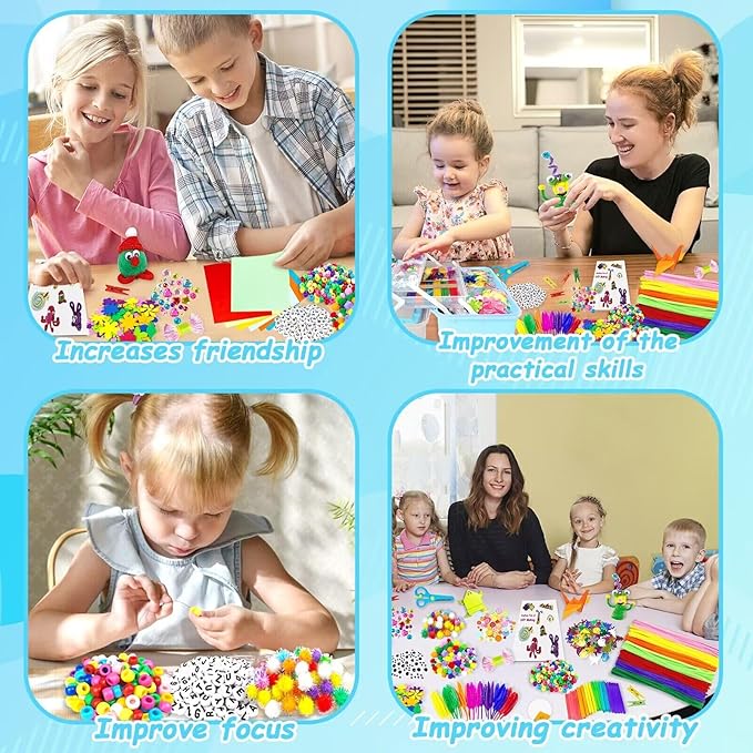 3000 Arts and Crafts Supplies for Kids Craft Kit All in 3 Layered Craft Box with Pipe Cleaners Crafts for Kids Age 4-6, 6-8, 8-12 DIY School Supplies Materials Set Toys Gifts for Girls Boys, Blue