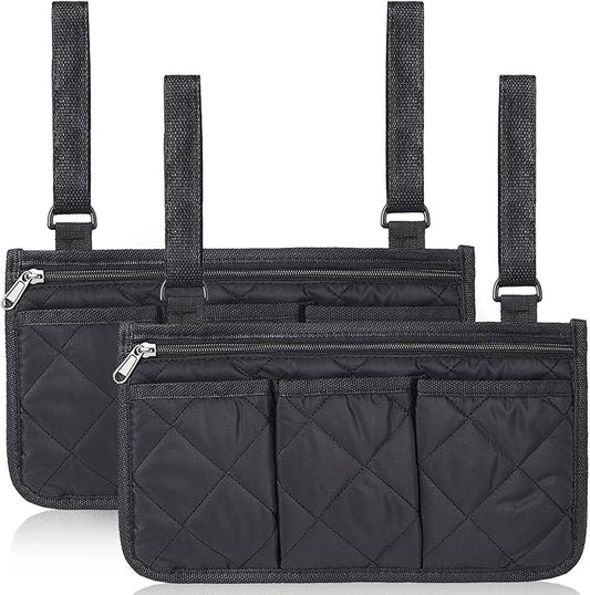 Noverlife 2 Pack Lengthened Wheelchair Side Organizer Bags, Detachable Band Wheelchair Armrest Storage Pouch for Walker, Rollator Bag Wheelchair Pouch Side Pocket Storage Bag for Electric Wheelchairs