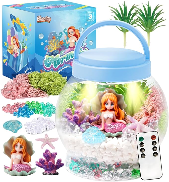 Kids Terrarium Kit, Light-Up Mermaid Toys for Girls 4-6, DIY Arts & Crafts Kits for Kids with Remote Control, Preschool Learning & Educational Science Kits, Gift Ideas for Birthday Christmas