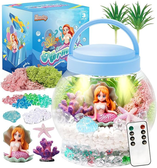 Kids Terrarium Kit, Light-Up Mermaid Toys for Girls 4-6, DIY Arts & Crafts Kits for Kids with Remote Control, Preschool Learning & Educational Science Kits, Gift Ideas for Birthday Christmas