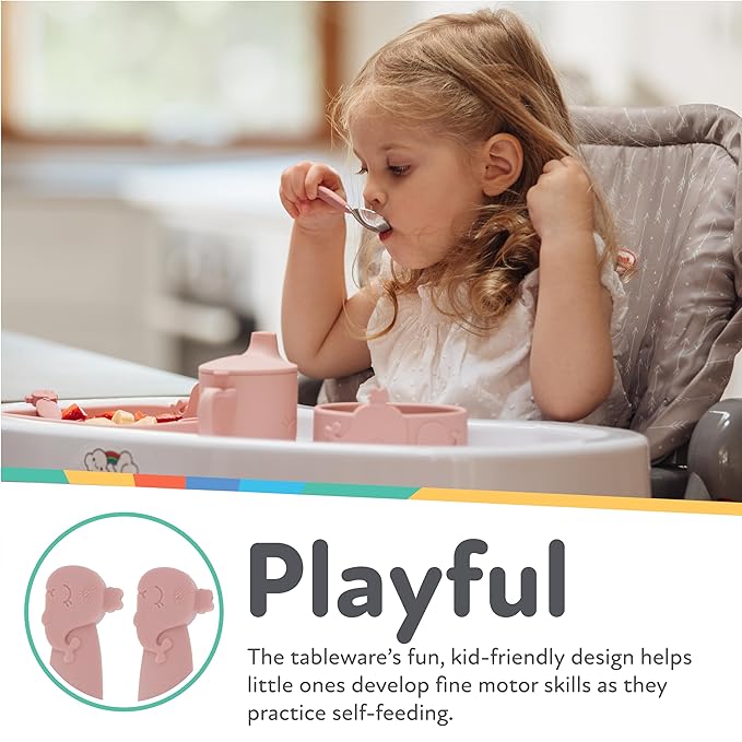 Nuby Animal Friends Silicone and Stainless Steel Fork and Spoon Set - 12+ Months - Pink Whale