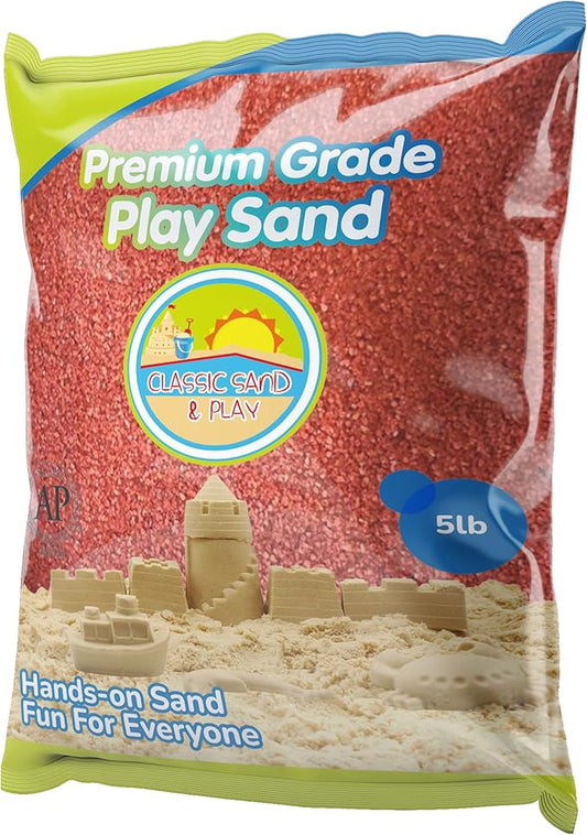 Classic Sand and Play Orange Colored Play Sand, 5 lb. Bag, Natural and Non-Toxic, Fun Wet and Dry Indoor and Outdoor, Sandbox, Therapy, and Table Use, Building, Stimulate Sensory Needs