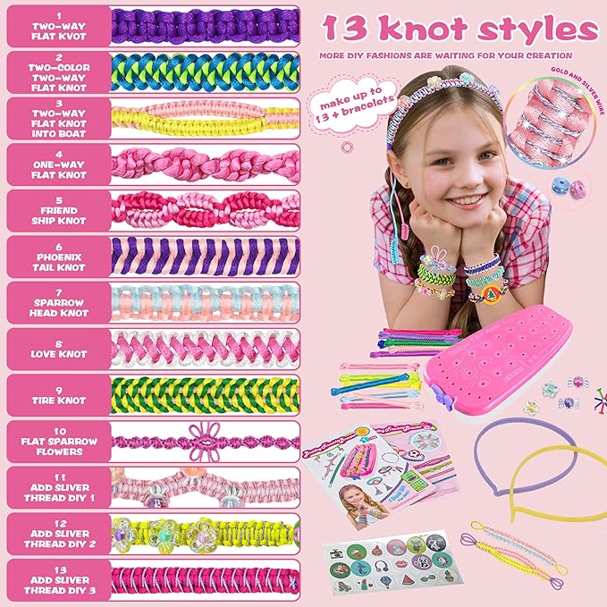 Friendship Bracelet Making Kit for Girl, Arts and Crafts Kit for Kids Ages 7-16, Jewelry Making Kit for Girls Ideas Gifts, Perfect Christmas Birthday Gifts for Girls Ages 7 8 9 10 11 12 13 Year Old