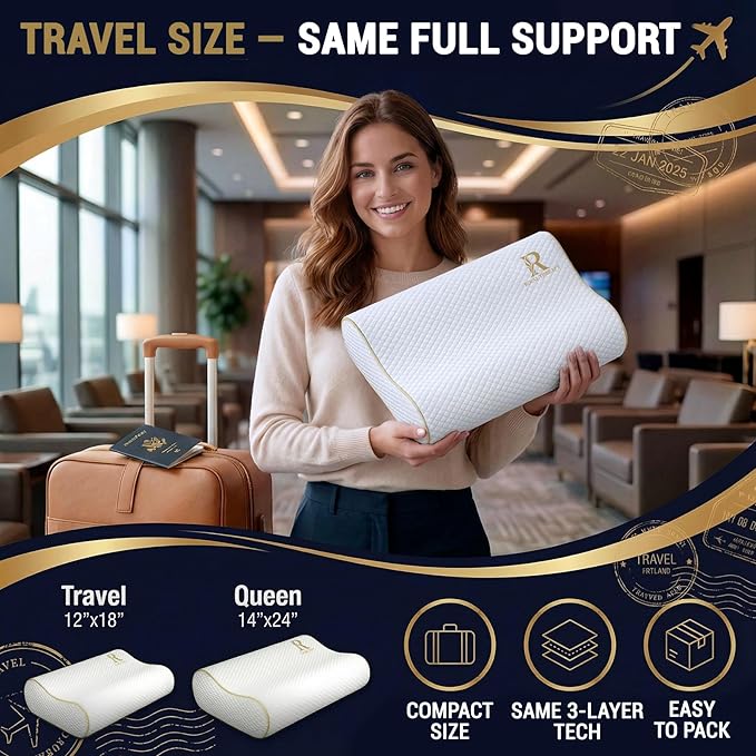2-Pack Travel Memory Foam Pillow, Camping, Cervical for Pain, Contour, Pillow for Neck and Shoulder, Neck
