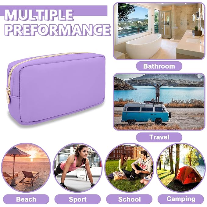 UIXIZQ Small Makeup Bag Pouch for Purse, Nylon Travel Toiletry Storage Bag Cute Preppy Cosmetic Bag for Women Girls, Waterproof Makeup Organizer Bag Pouch Skincare Bag Purse with Zipper (Small-Grape)