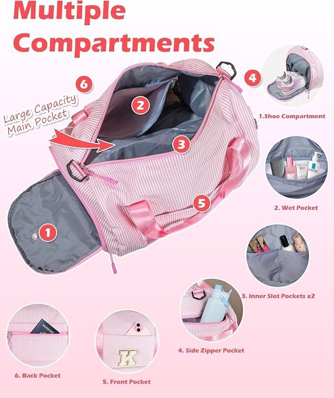 8 Year Old Girl Birthday Gifts, Girls Travel Duffle Bag, Kids Initial Overnight Bags with Shoe Compartment, Personalized Weekender Bag with Makeup Pouch, Cute Stuff for Teen (Letter P)