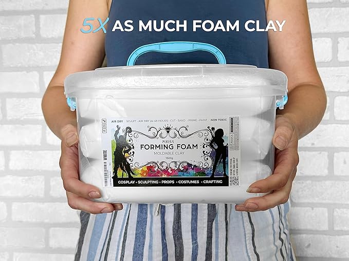 Pixiss White Modeling Foam Clay - Premium White Foam Air Dry Clay Cosplay Foam for Costumes, 1500 Gram Sculpting Clay for Crafts - Flexible Air Drying Clay Foam (White)