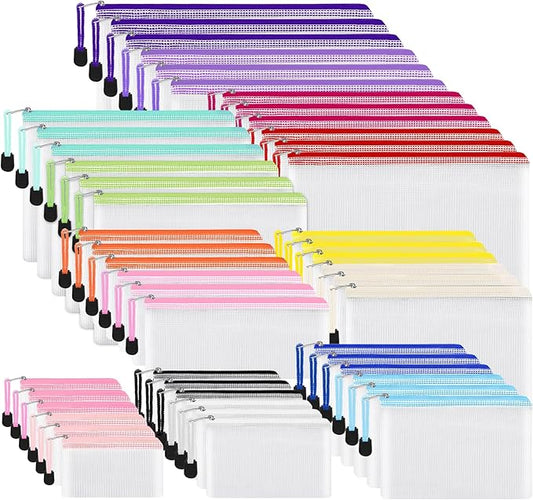 EOOUT 48pcs Mesh Zipper Pouch, Waterproof Zipper Bags, 8 Sizes Plastic Travel Pouch, 15 Colors, Multipurpose for Board Game, Travel Storage, School Supplies, Office Appliances, Home Organize