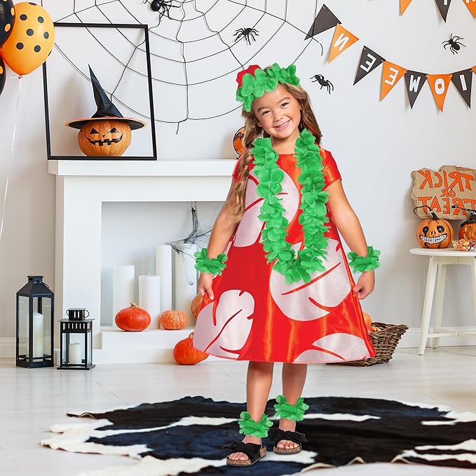 HOBBY HORSE 24 Pieces Hawaiian Luau Flower Leis Halloween Decor Leis Green Necklaces Bracelets Headband Anklets Set Tropical Party Favor for Halloween Cosplay Beach Wedding Birthday Party Supplies