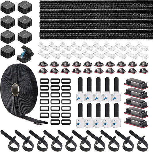 AORUICN 98 Pcs Cable Management Kit, Prevents Cables from Tangling Cable Straps, Cord Management, Wire Organizer for Computer/PC/Desk/Under Desk/Home/Office/Gaming Room